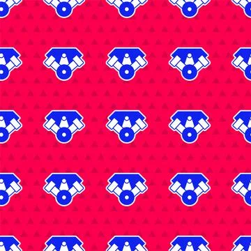 Blue Power car engine icon isolated seamless pattern on red background. Vector 스톡 일러스트