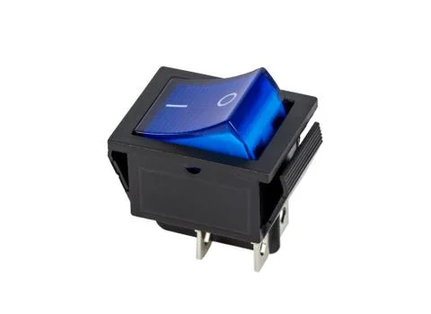 Blue power switch on white background Stock Photos