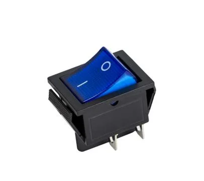 Blue power switch on white background Stock Photos