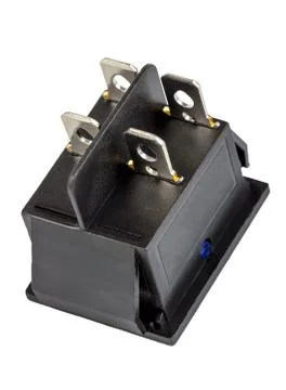 Blue power switch on white background Stock Photos