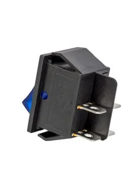 Blue power switch on white background Stock Photos