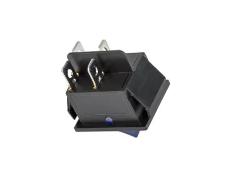 Blue power switch on white background Stock Photos
