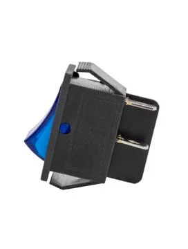 Blue power switch on white background Stock Photos