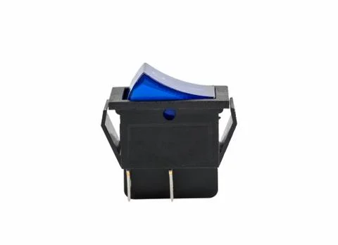 Blue power switch on white background Foto stock