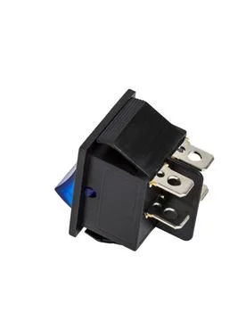 Blue power switch on white background Blue electrical power switch, electr... Fotos Stock