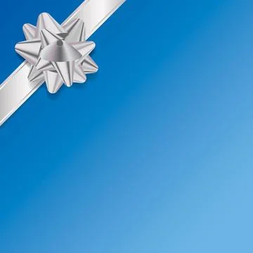  Blue Present Background with Silver Ribbon and Bow A blue Christmas or Bi... Stock Photos