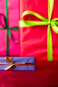 Blue present on red. Stock Photos