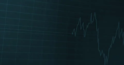 Blue price trading linear chart and asset symbols, indicating fast-moving Stock Footage 274479240