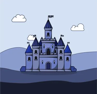 Blue prince medieval vector castle. Cartoon fairy tale castle tower icon Stock Illustration