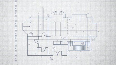 Blue Print Drawing on - Fixed Camera - White paper Vidéo 129052613