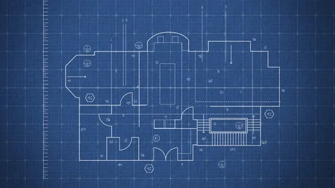 Blue Print Drawing on - Fixed Camera - Blue paper Stock Footage 129052614