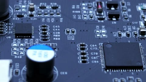 Blue Printed Circuit Board, Computer Motherboard Components: Microchips, CPU Stockbeeldmateriaal 130218803