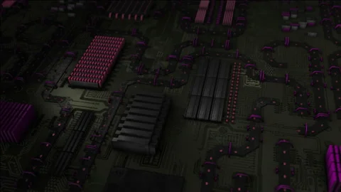 Blue Printed Circuit Board, Computer Motherboard Components: Microchips, Process Stock Footage 156399634
