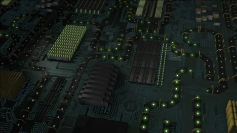 Blue Printed Circuit Board, Computer Motherboard Components: Microchips, Process Stock Footage 156402347