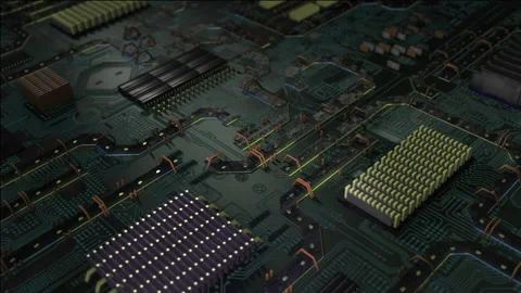 Blue Printed Circuit Board, Computer Motherboard Components: Microchips, Process Stock Footage 156405269