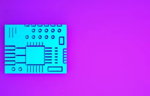 Blue Printed circuit board PCB icon isolated on purple background. Minimalism Stock Illustration