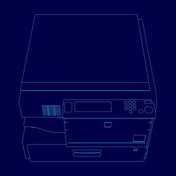 Blue printer with a black keyboard. The keyboard is blue and has a few buttons Stock Illustration