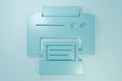 Blue Printer icon isolated on blue background. Minimalism concept. 3D rende.. Illustrazione stock