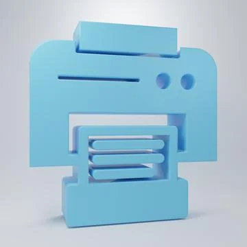 Blue Printer icon isolated on grey background. Minimalism concept. 3D rende.. Illustrazione stock