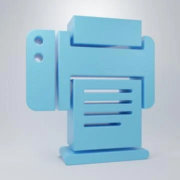 Blue Printer icon isolated on grey background. Minimalism concept. 3D rende.. 库存插图