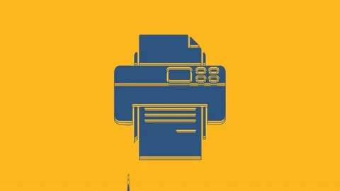 Blue Printer icon isolated on orange background. 4K Video motion graphic Stock Footage 234271035