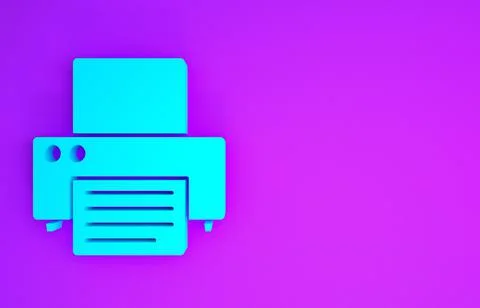 Blue Printer icon isolated on purple background. Minimalism concept. 3d illus 스톡 일러스트