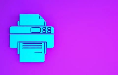 Blue Printer icon isolated on purple background. Minimalism concept. 3d illus Stock Illustration