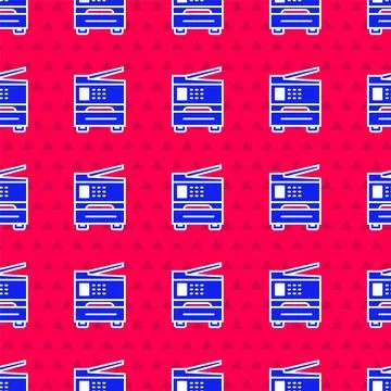 Blue Printer icon isolated seamless pattern on red background. Vector Stock Illustration