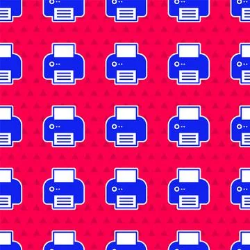Blue Printer icon isolated seamless pattern on red background. Vector Illustrazione stock
