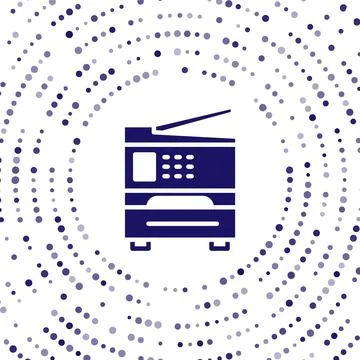 Blue Printer icon isolated on white background. Abstract circle random dots.. Illustrazione stock