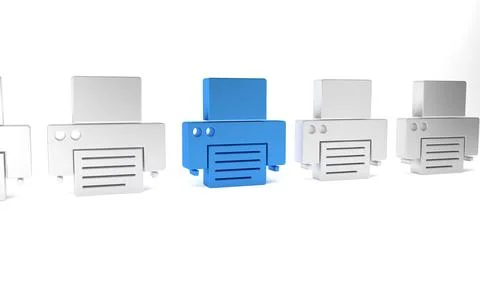 Blue Printer icon isolated on white background. Minimalism concept. 3D rend.. 库存插图