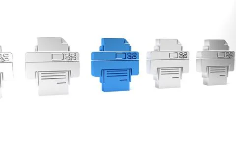 Blue Printer icon isolated on white background. Minimalism concept. 3D render イラスト素材