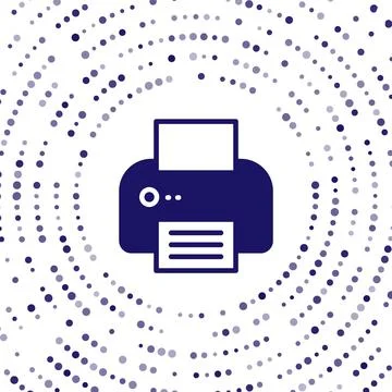 Blue Printer icon isolated on white background. Abstract circle random dots.. Stock Illustration