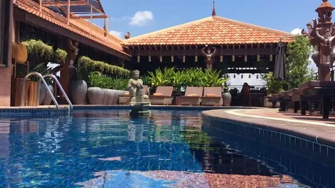 Blue Private Swimming Pool Stock Footage 121357321
