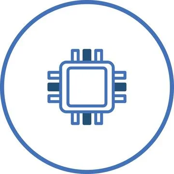Blue processor icon inside a circle, representing technology and innovation Stock Illustration