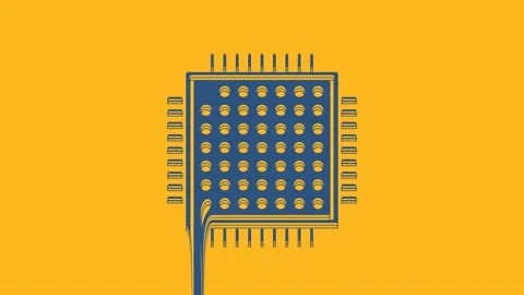 Blue Processor icon isolated on orange background. CPU, central processing unit Stock Footage 234291332
