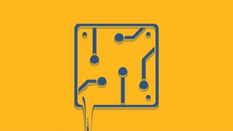 Blue Processor icon isolated on orange background. CPU, central processing unit Stock Footage 234294294