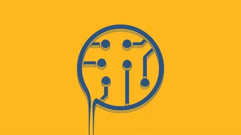 Blue Processor icon isolated on orange background. CPU, central processing unit Stock Footage 234294320