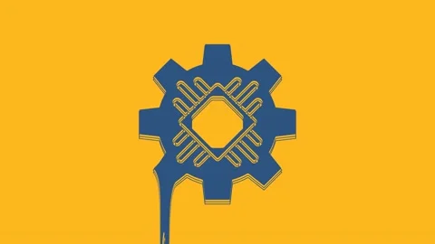 Blue Processor icon isolated on orange background. CPU, central processing unit Stock Footage 234294512
