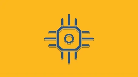 Blue Processor icon isolated on orange background. CPU, central processing unit Stock Footage 234294637