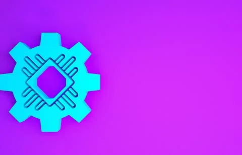 Blue Processor icon isolated on purple background. CPU, central processing un 스톡 일러스트