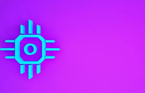 Blue Processor icon isolated on purple background. CPU, central processing un Stock Illustration