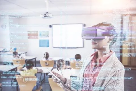 Blue programme against teacher using 3d glasses Stock Photos