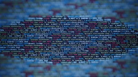 Blue programming code background. Abstract coding monitor. Technology and sof Stock Photos