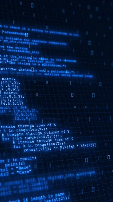 Blue programming code glowing text, dark grid, software script fragments, digita Stock Footage 340567894