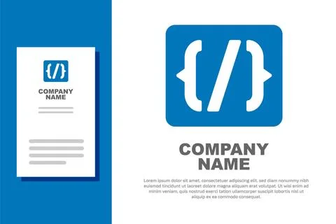 Blue Programming language syntax icon isolated on white background. Syntax .. Stock Illustration