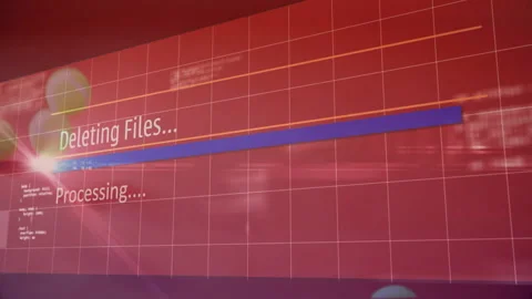 Blue progress bar deleting files while showing processing and blurred code under Stock Footage 307457301
