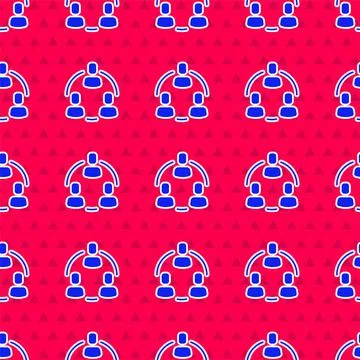 Blue Project team base icon isolated seamless pattern on red background Stock Illustration