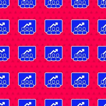 Blue Project team base icon isolated seamless pattern on red background Stock Illustration