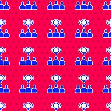 Blue Project team base icon isolated seamless pattern on red background Stock Illustration